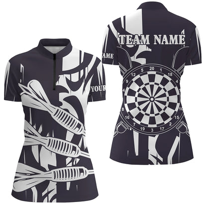 Black White Big Darts Arrow Custom Darts Shirts For Women, Best Darts Tournament Jerseys For Team TDM2506