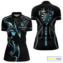Load image into Gallery viewer, Black And Blue Dartboard Crown Dart Shirts For Women Custom Dart Jersey Team Polo &amp; Quarter Zip TDM4792