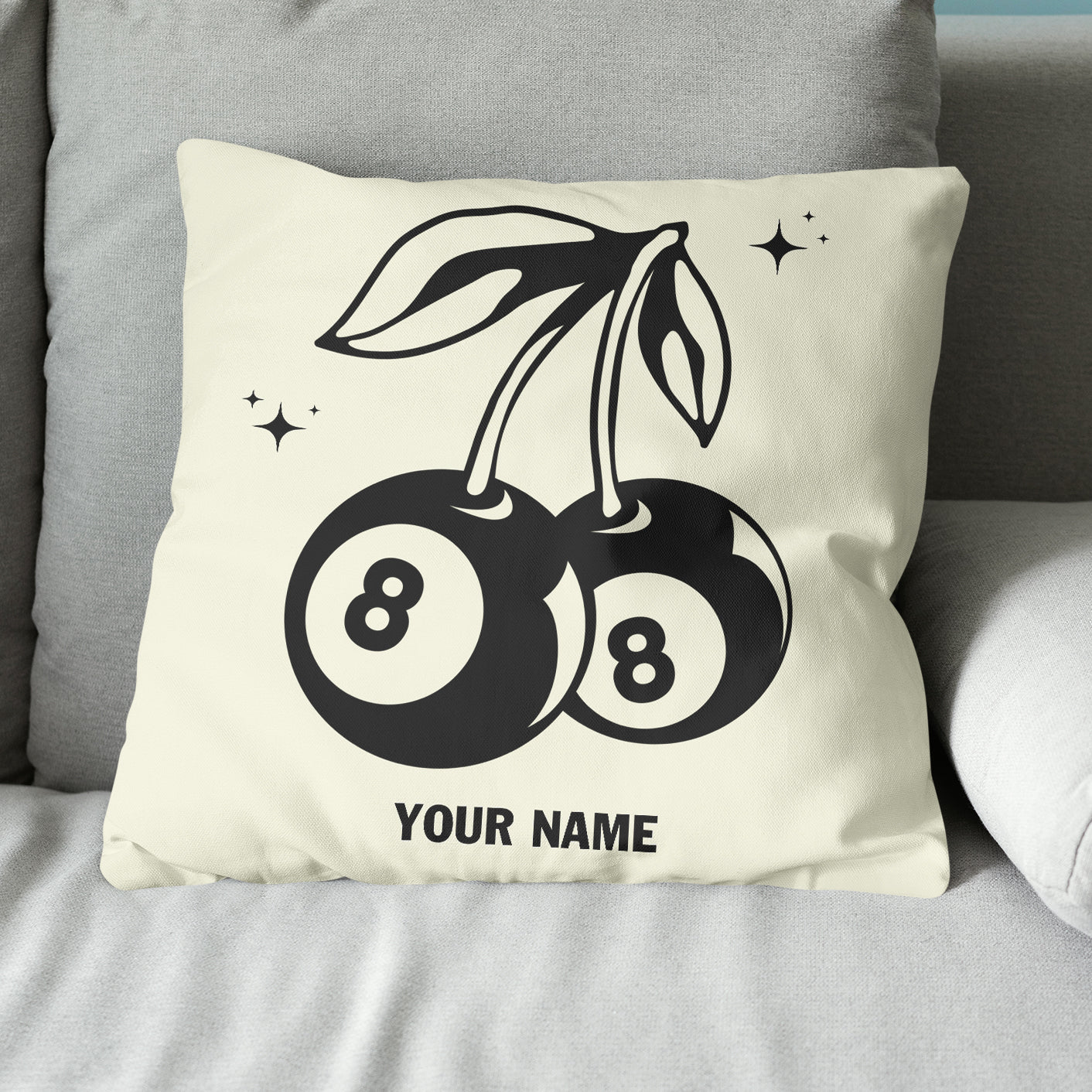 Personalized 8 Ball Cherry Billiards Pillows Custom Beige White Pillow TDM0742