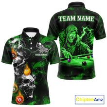 Load image into Gallery viewer, Personalized Smoke Skull Green Billiard Shirts For Men, Grim Reaper Pool Jersey Team Polo, 1/4 Zip TDM5935