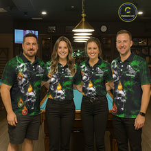 Load image into Gallery viewer, Personalized Smoke Skull Green Billiard Shirts For Women, Grim Reaper Pool Jersey Team Polo, 1/4 Zip TDM5935