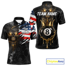 Load image into Gallery viewer, Billiard Skull 8 Ball Crown US Flag Polo &amp; 1/4 Zip Pool Team Shirt For Men Custom Billiard Jersey TDM6353