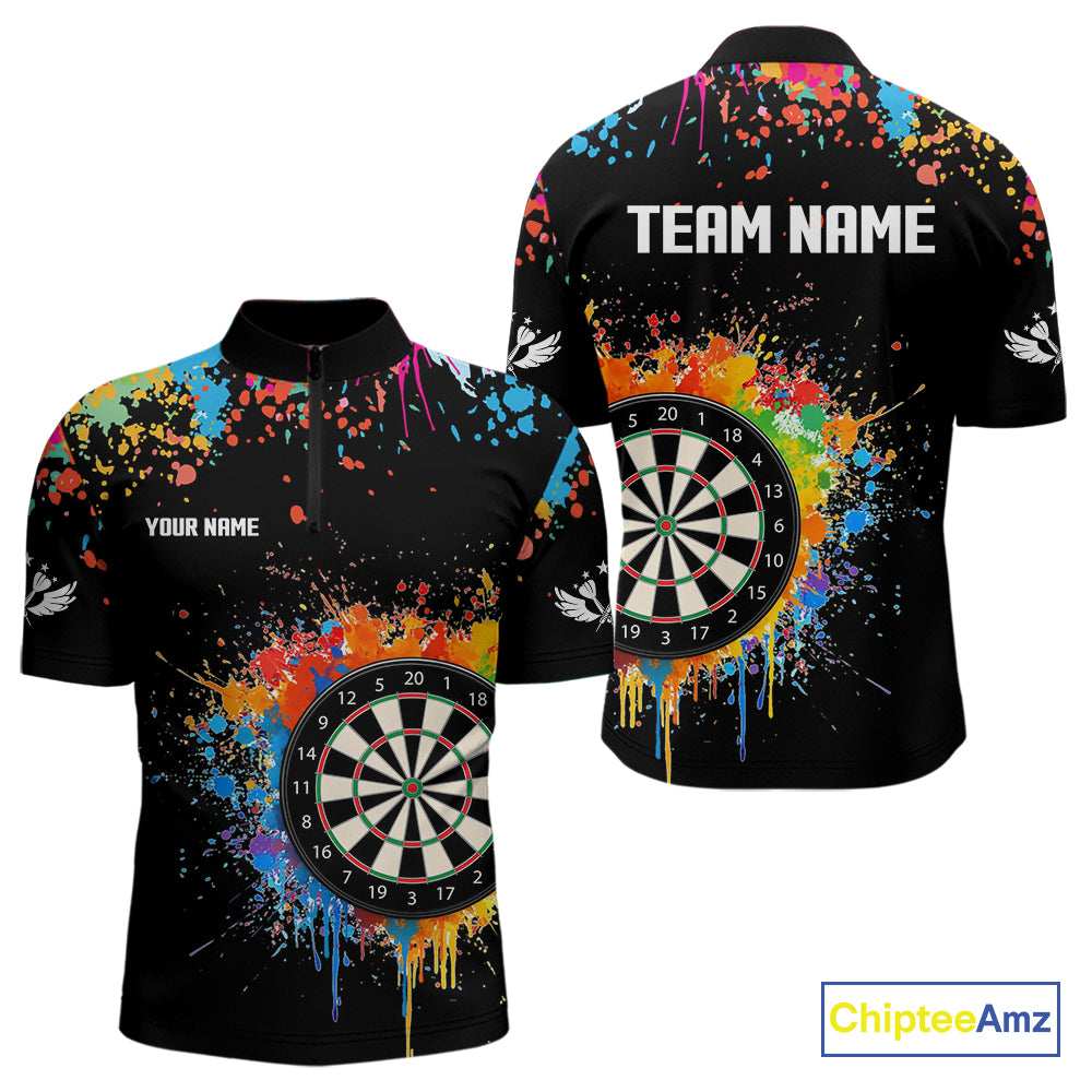 Funny Dartboard Colorful Paint Splash Custom Dart Shirts For Men, Darts Team Jerseys |Black TDM4016