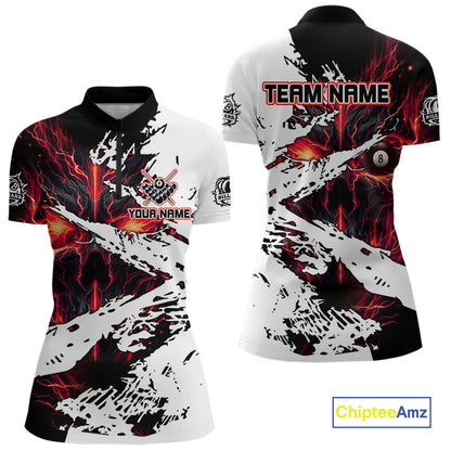 Personalized Lightning Skull Billiard Shirts For Women Custom Billiard Jerseys Grunge Style |Red TDM5219
