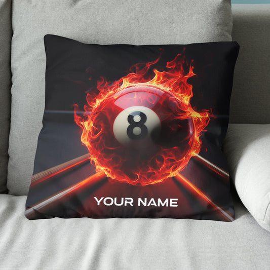 Personalized Flaming 8 Ball Pool Cue Billiard Pillow, Best Pillows Gifts TDM0748
