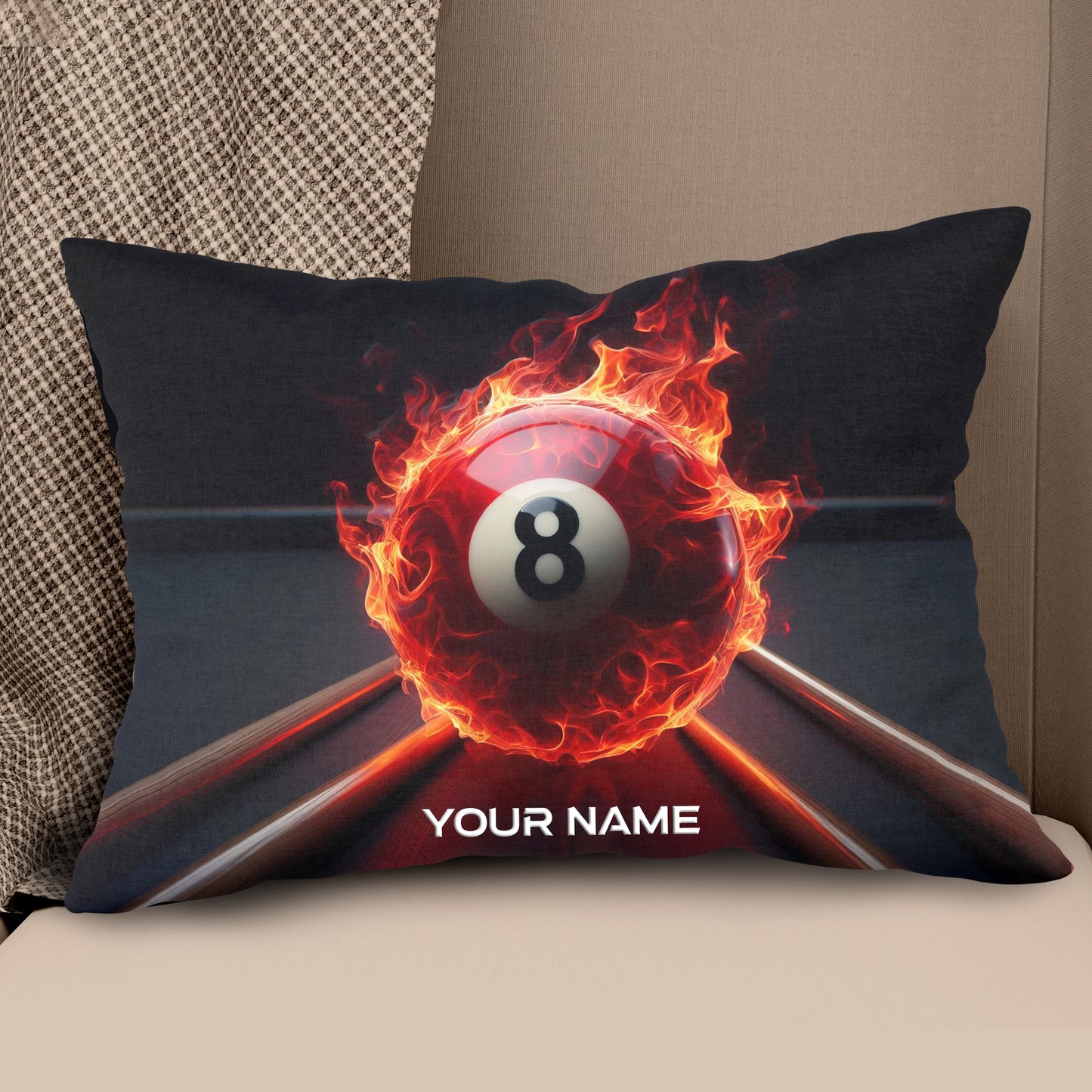 Personalized Flaming 8 Ball Pool Cue Billiard Pillow, Best Pillows Gifts TDM0748