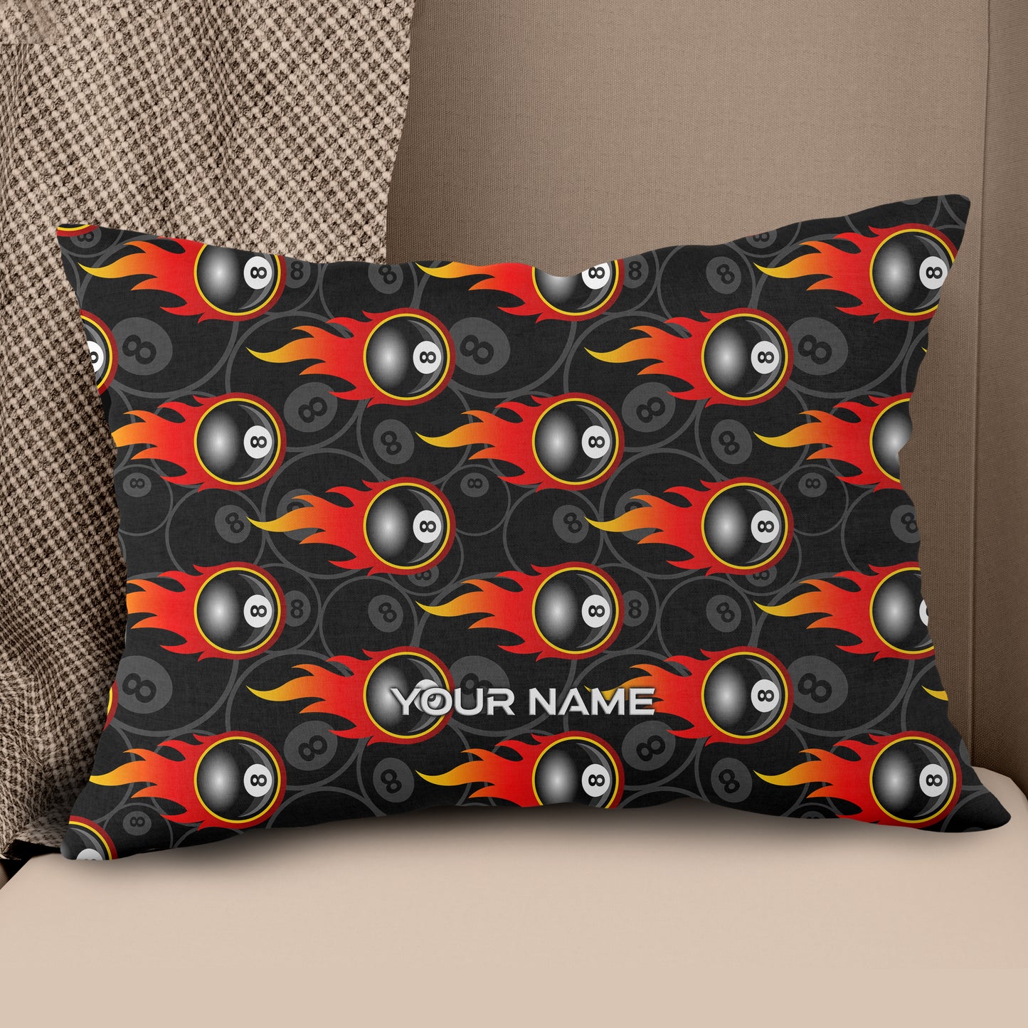 Custom 8 Ball Flame Full Printing Billiard Pillow, Snooker Pool Gifts TDM0749