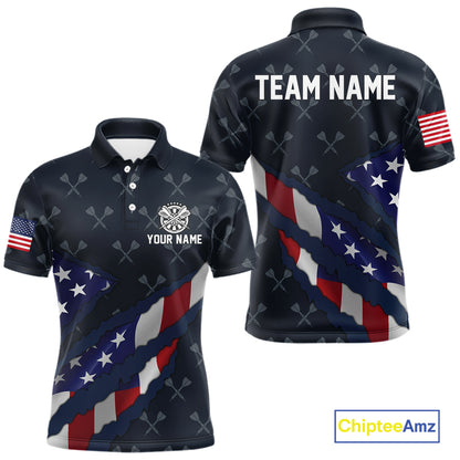 Navy Blue American Flag Darts Shirt For Men Custom Darts Polo & 1/4 Zip, Patriotic Darts Jersey TDM5954