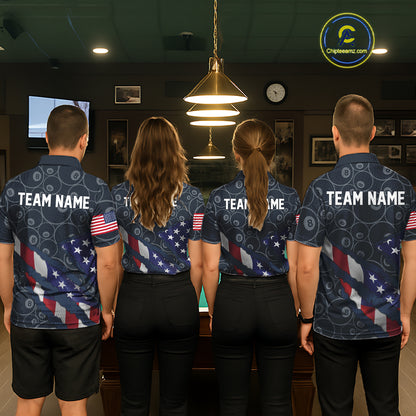 Navy Blue US Flag 8 Ball Billiard Shirt For Women Custom Patriotic Pool Team Jersey Polo & 1/4 Zip TDM5955