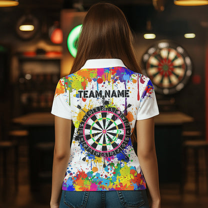 Funny Dartboard Colorful Paint Splash Custom Dart Shirts For Women, Best Team Dart Jerseys |White TDM3755