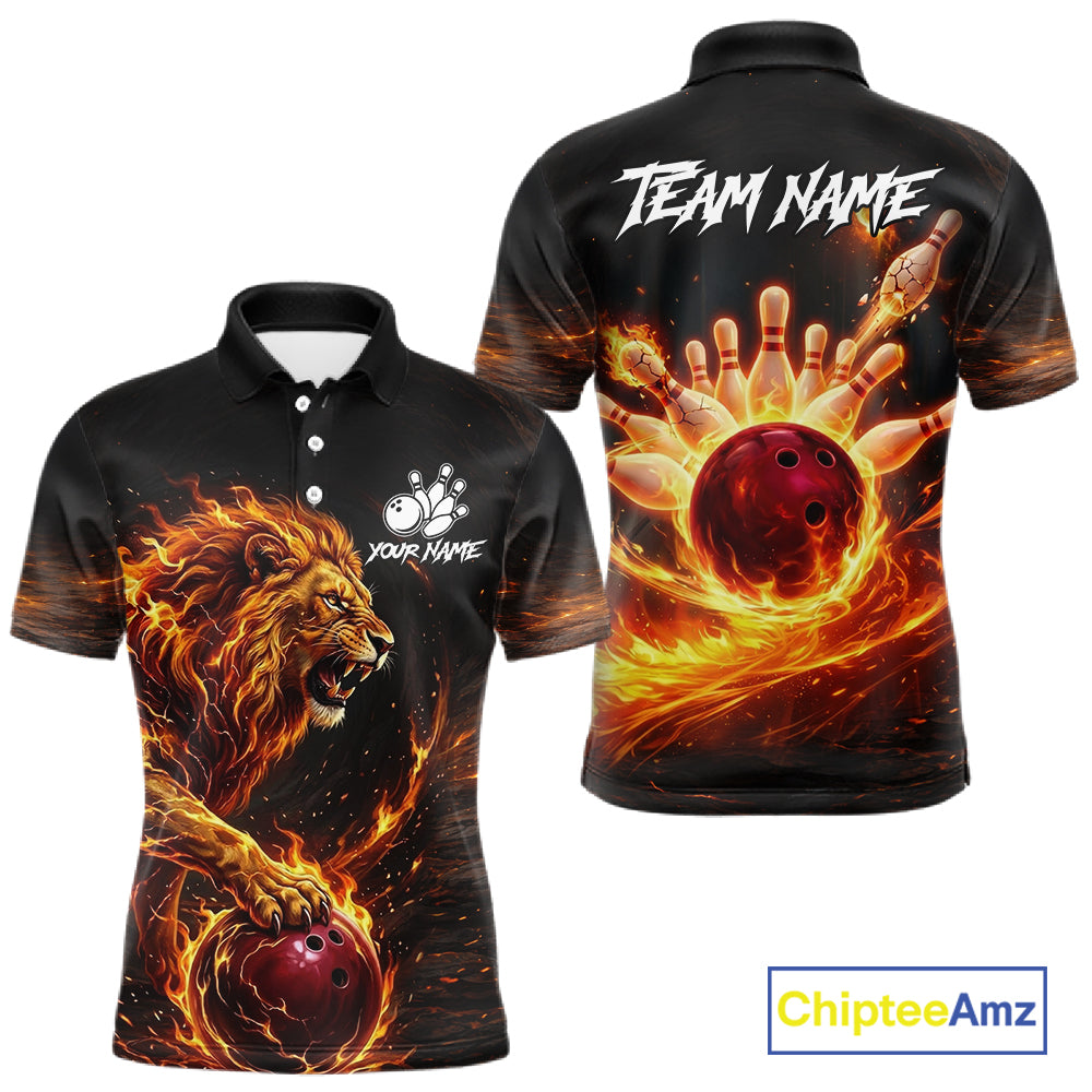Personalized Fire Flame Lion Bowling Jersey For Men Custom Bowling Team Shirt Polo & 1/4 Zip TDM6115
