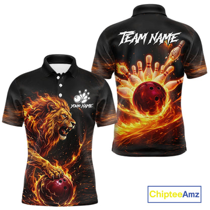 Personalized Fire Flame Lion Bowling Jersey For Men Custom Bowling Team Shirt Polo & 1/4 Zip TDM6115