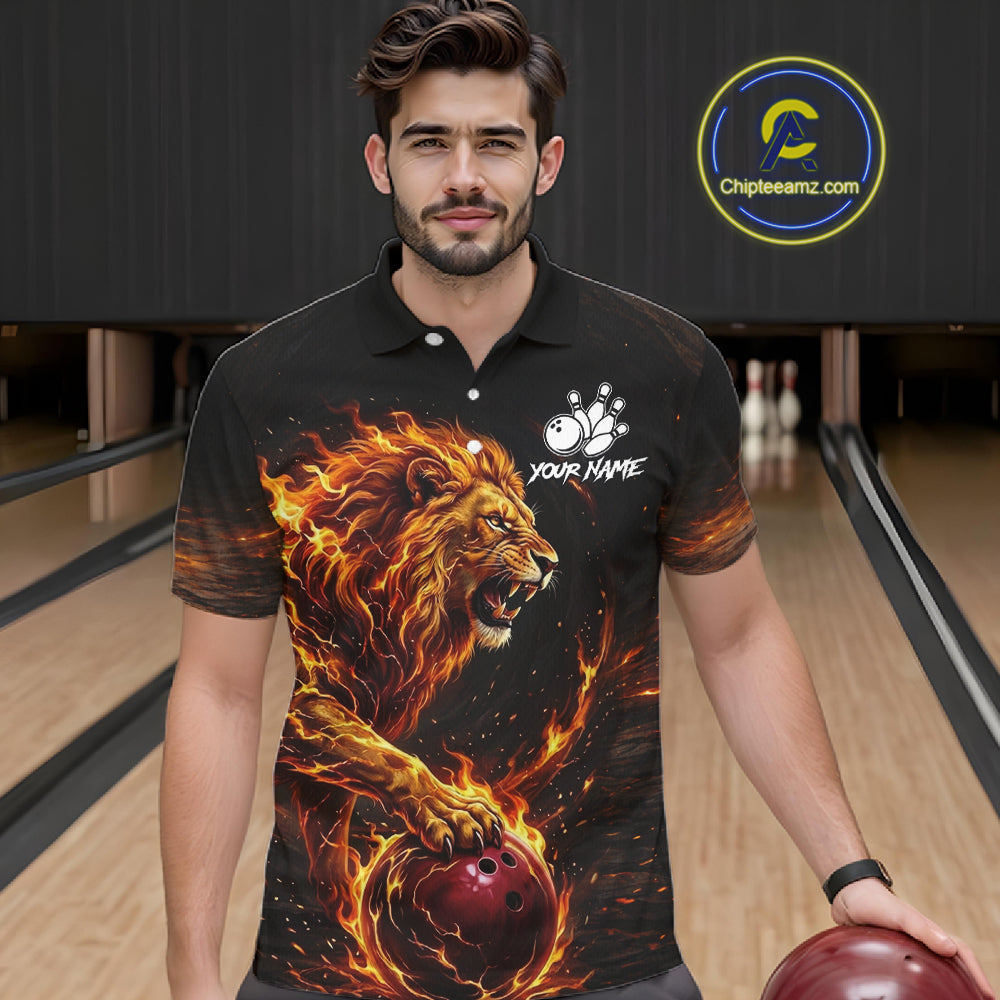 Personalized Fire Flame Lion Bowling Jersey For Men Custom Bowling Team Shirt Polo & 1/4 Zip TDM6115