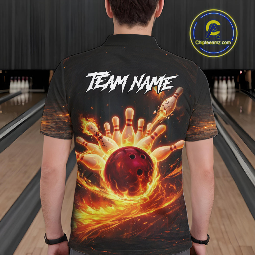 Personalized Fire Flame Lion Bowling Jersey For Men Custom Bowling Team Shirt Polo & 1/4 Zip TDM6115