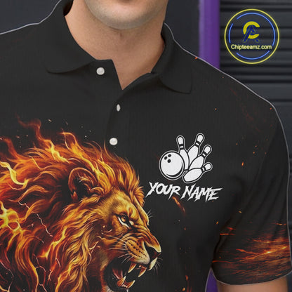 Personalized Fire Flame Lion Bowling Jersey For Men Custom Bowling Team Shirt Polo & 1/4 Zip TDM6115