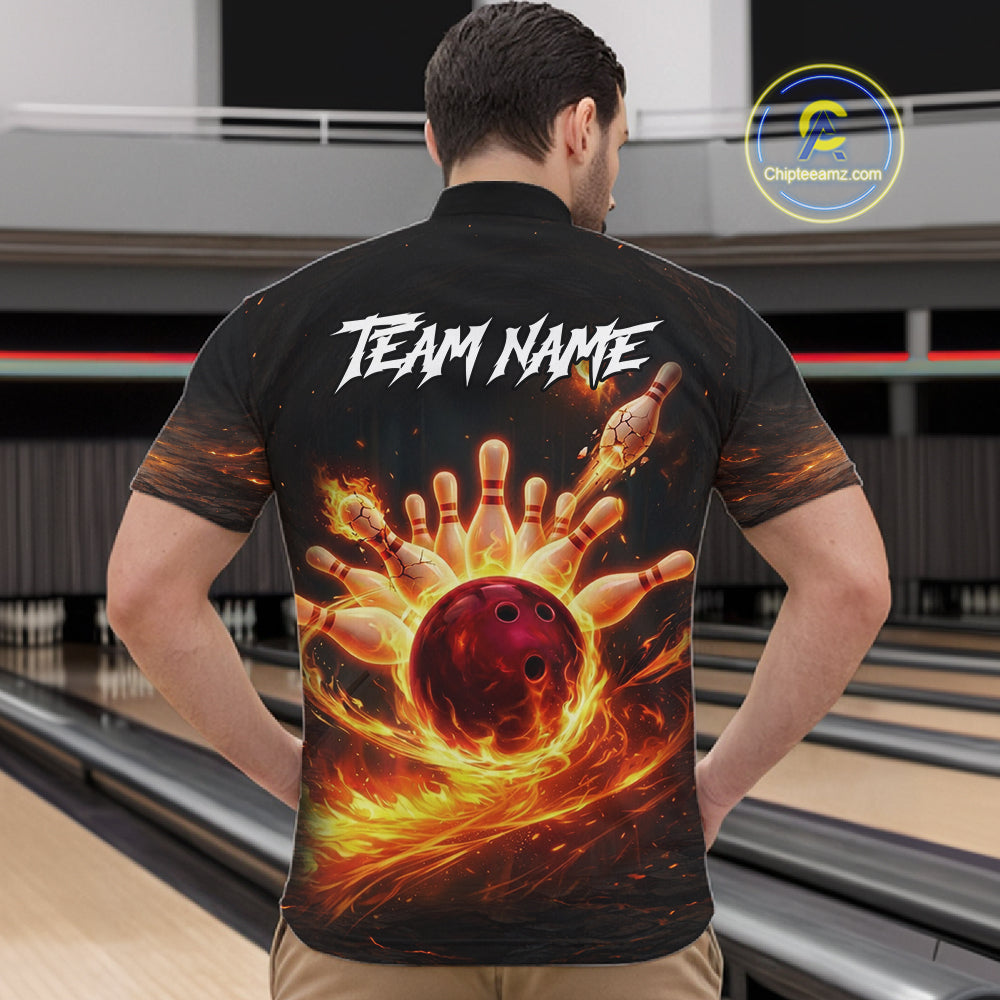 Personalized Fire Flame Lion Bowling Jersey For Men Custom Bowling Team Shirt Polo & 1/4 Zip TDM6115