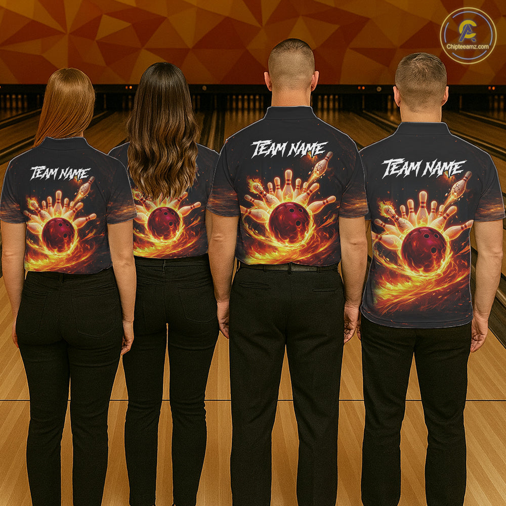 Personalized Fire Flame Lion Bowling Jersey For Men Custom Bowling Team Shirt Polo & 1/4 Zip TDM6115
