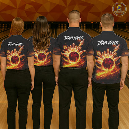 Personalized Fire Flame Lion Bowling Jersey For Men Custom Bowling Team Shirt Polo & 1/4 Zip TDM6115