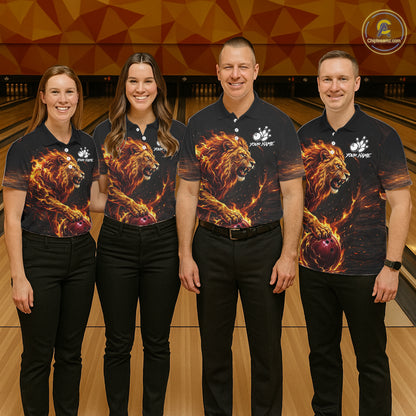 Personalized Fire Flame Lion Bowling Jersey For Men Custom Bowling Team Shirt Polo & 1/4 Zip TDM6115
