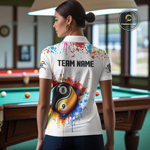 Load image into Gallery viewer, Funny Yin Yang 8 Ball &amp; 9 Ball Colorful Splash Custom Women's Billiard Shirts, Pool Jerseys|White TDM4018