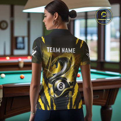 Personalized Thunder Lightning Cobra Snake Women Billiard Shirts, 8 Ball Billiard Team Jersey|Yellow TDM4021