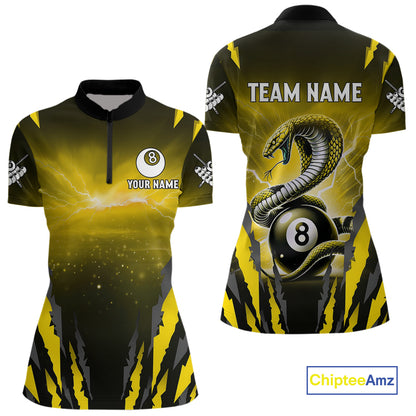 Personalized Thunder Lightning Cobra Snake Women Billiard Shirts, 8 Ball Billiard Team Jersey|Yellow TDM4021