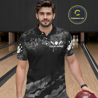 Personalized Grunge Camo Bowling Jersey For Men, Bowling League Team Shirts Polo & 1/4 Zip TDM6542