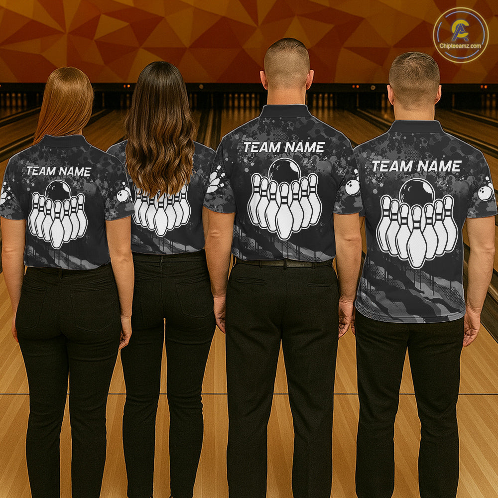 Personalized Grunge Camo Bowling Jersey For Women, Bowling League Team Shirts Polo & 1/4 Zip TDM6542