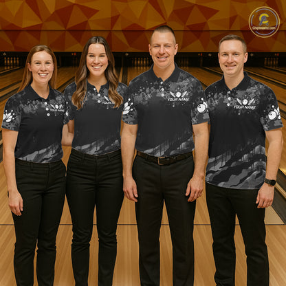 Custom Black And Grey Camo Bowling Shirt For Women, Grunge Bowling Team Jersey Polo & 1/4 Zip TDM6543