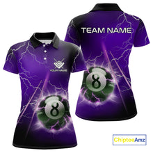 Load image into Gallery viewer, Personalized Purple 3D Thunder Lightning 8 Ball Pool Billiard Shirt For Women, Billiard Team Jersey TDM4610