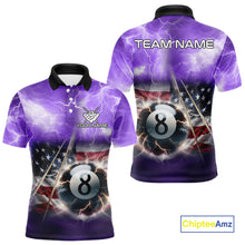 Load image into Gallery viewer, Purple American Flag Thunder Lightning 8 Ball Billiard Shirt For Men Custom Pool Team Jersey TDM4611