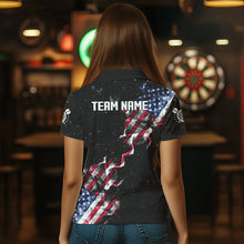 Load image into Gallery viewer, Custom US Flag Smoke Women's Darts Shirt With Pocket, Patriotic Darts Jersey TDM3455