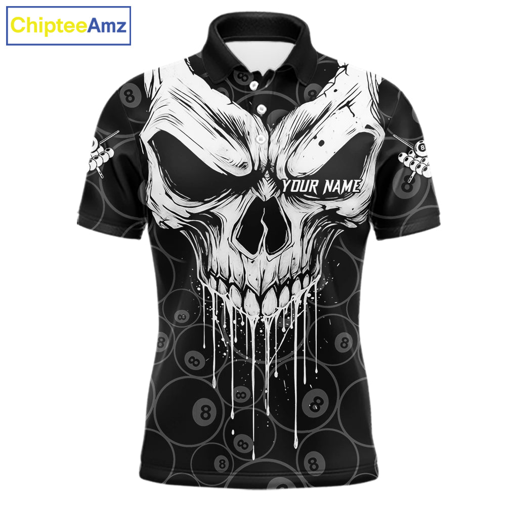 Personalized Skull 8 Ball Billiard Shirt For Men Custom Pool Team Jersey Polo & 1/4 Zip |White TDM6362