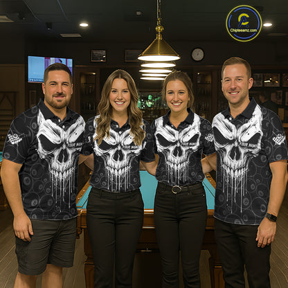 Personalized Skull 8 Ball Billiard Shirt For Men Custom Pool Team Jersey Polo & 1/4 Zip |White TDM6362