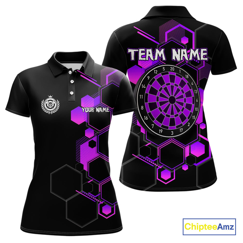 Red Hexagons Halftone & Dartboard 3D Women's Darts Shirt - Custom Name For Players NYN0560