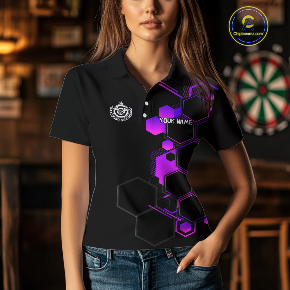 Red Hexagons Halftone & Dartboard 3D Women's Darts Shirt - Custom Name For Players NYN0560