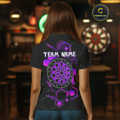 Red Hexagons Halftone & Dartboard 3D Women's Darts Shirt - Custom Name For Players NYN0560