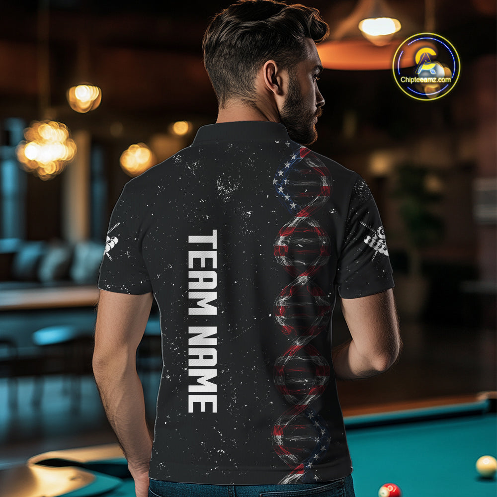 Men's Custom DNA American Flag Smoke 8 Ball Billiard Shirt, Patriotic Pool Jersey Polo & 1/4 Zip TDM4627