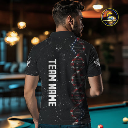 Men's Custom DNA American Flag Smoke 8 Ball Billiard Shirt, Patriotic Pool Jersey Polo & 1/4 Zip TDM4627
