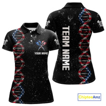 Load image into Gallery viewer, Custom Women's Black Grunge DNA American Flag Smoke Darts Shirt, Patriotic Dart Jersey Polo, 1/4 Zip TDM4628