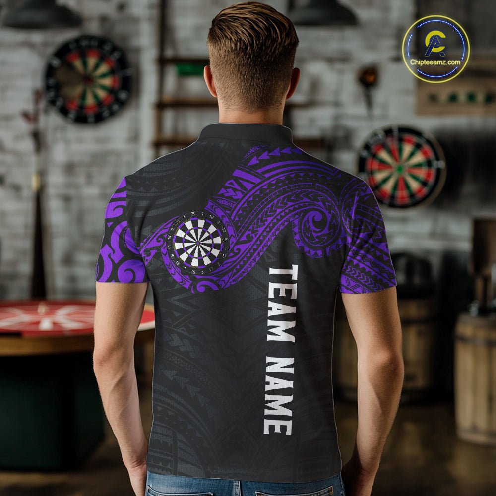 Personalized Black And Purple Tribal Darts Shirt For Men Custom Darts Jersey Team Polo & 1/4 Zip TDM4825