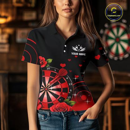 Black And Red Dartboard Roses And Heart Darts Shirt For Women Custom Valentine Darts Jersey Outfit TDM5766