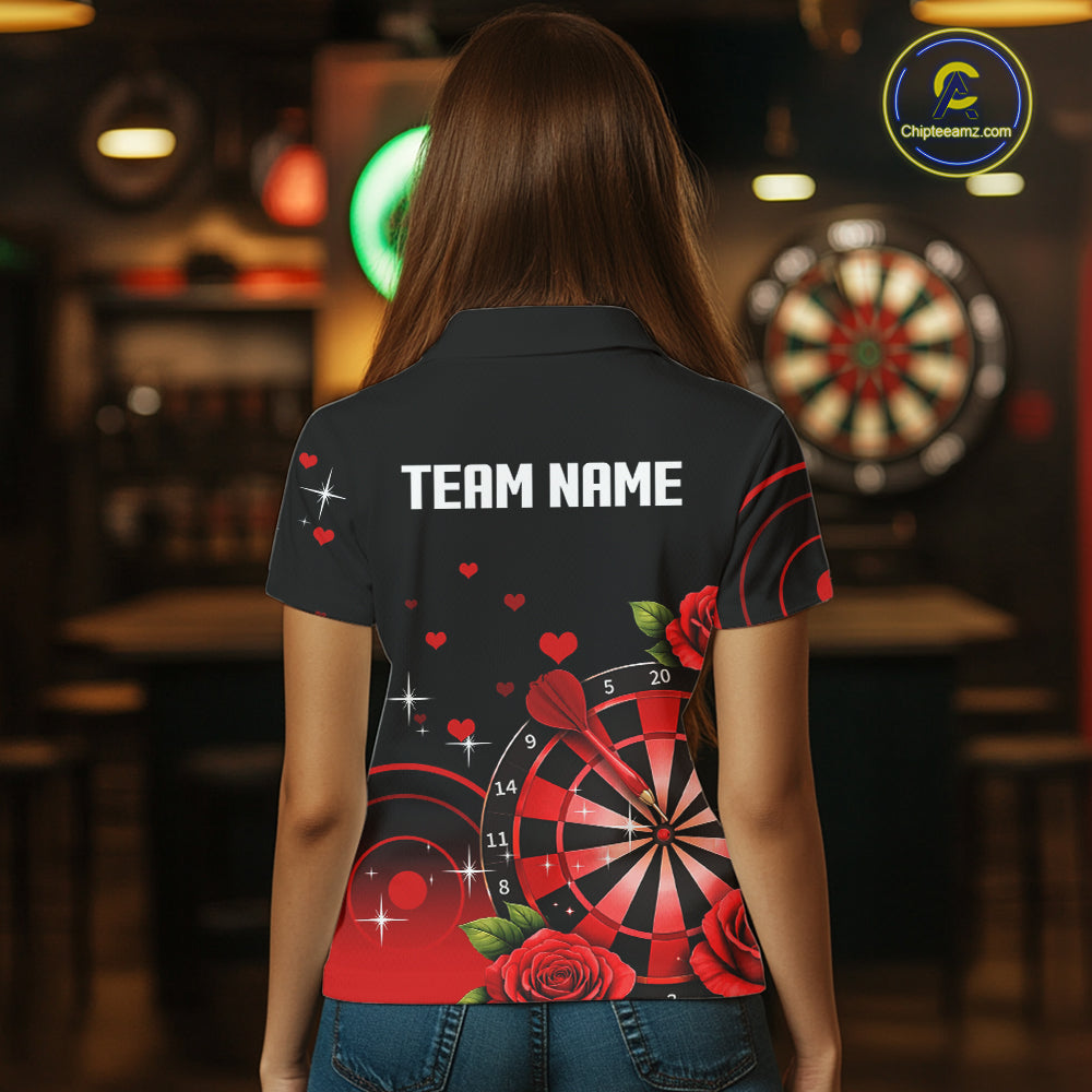 Black And Red Dartboard Roses And Heart Darts Shirt For Women Custom Valentine Darts Jersey Outfit TDM5766