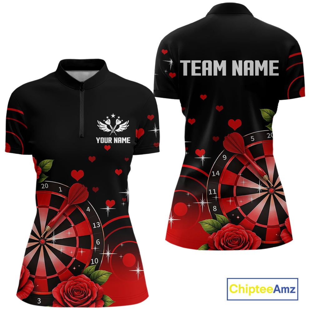 Black And Red Dartboard Roses And Heart Darts Shirt For Women Custom Valentine Darts Jersey Outfit TDM5766