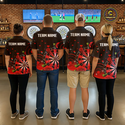 Black And Red Dartboard Roses And Heart Darts Shirt For Men Custom Valentine Darts Jersey Outfit TDM5766