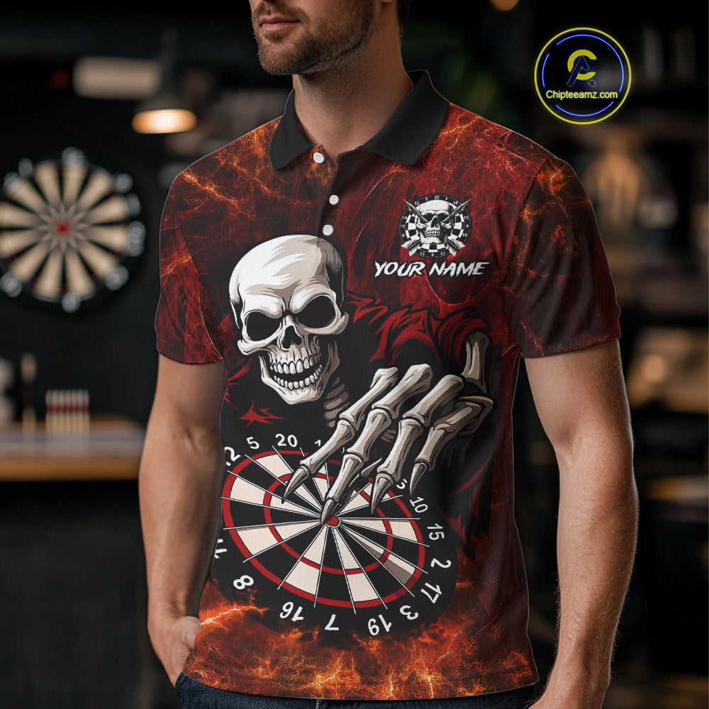 Personalized Orange Funny Skeleton Darts Shirt For Men Custom Skull Darts League Team Jersey TDM4396