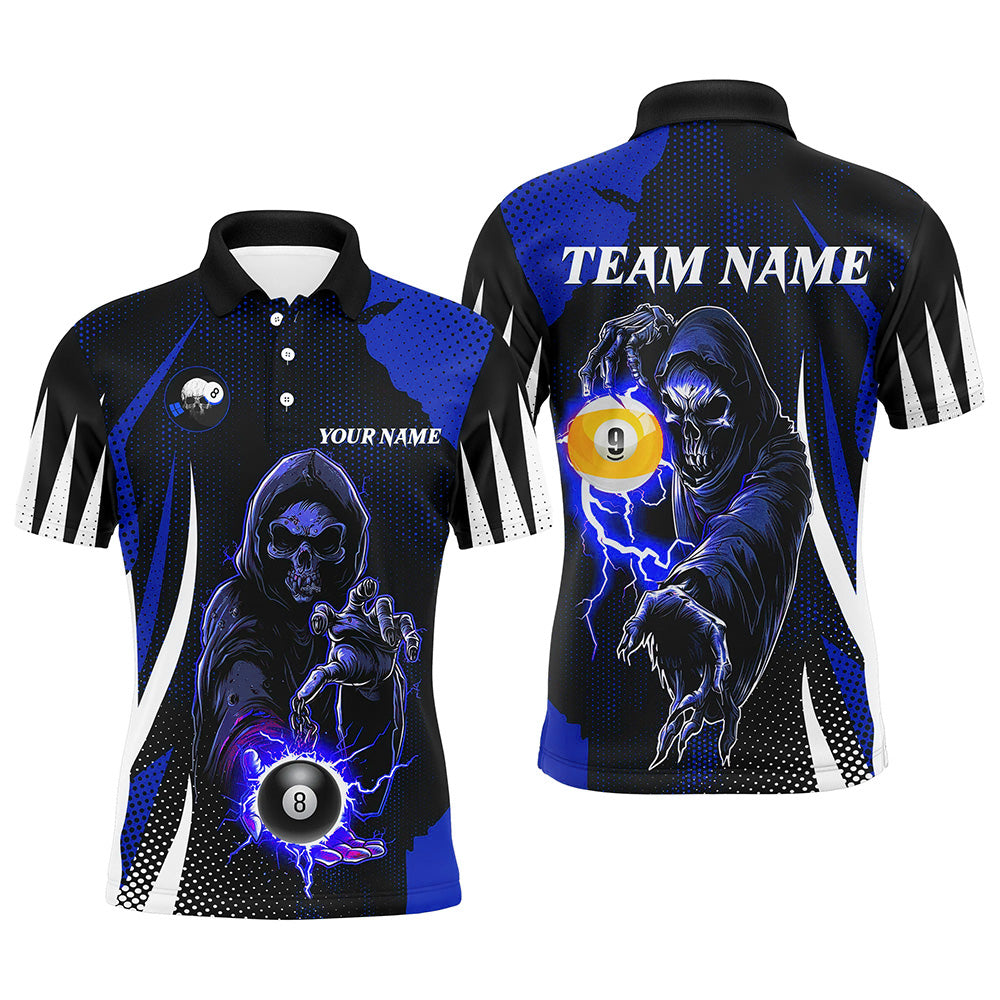 Funny Blue Grim Reaper 8 Ball & 9 Ball Billiard Shirts For Men Custom League Billiard Jerseys TDM2284