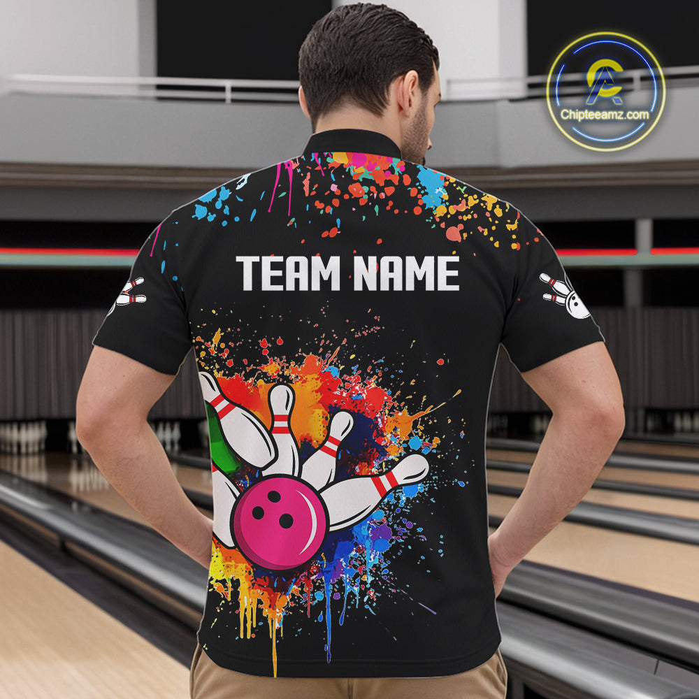 Funny Colorful Bowling Shirt For Men Custom Bowling Team Jersey Outfit Polo & Quarter Zip |Black TDM4638