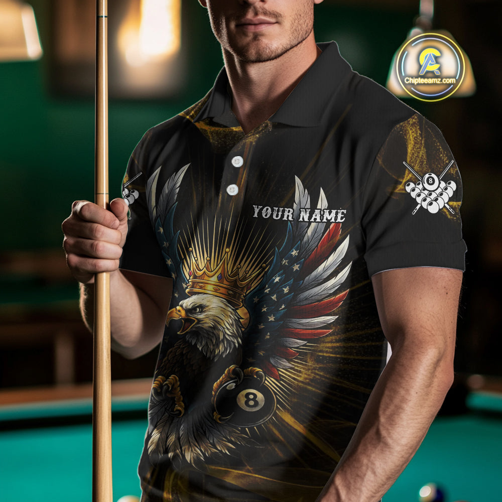 Personalized Crown American Flag Eagle 8 Ball Billiard Shirt For Men Custom Pool Team Jersey TDM5043