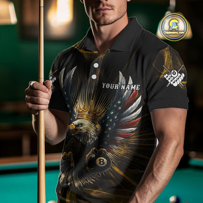 Personalized Crown American Flag Eagle 8 Ball Billiard Shirt For Men Custom Pool Team Jersey TDM5043